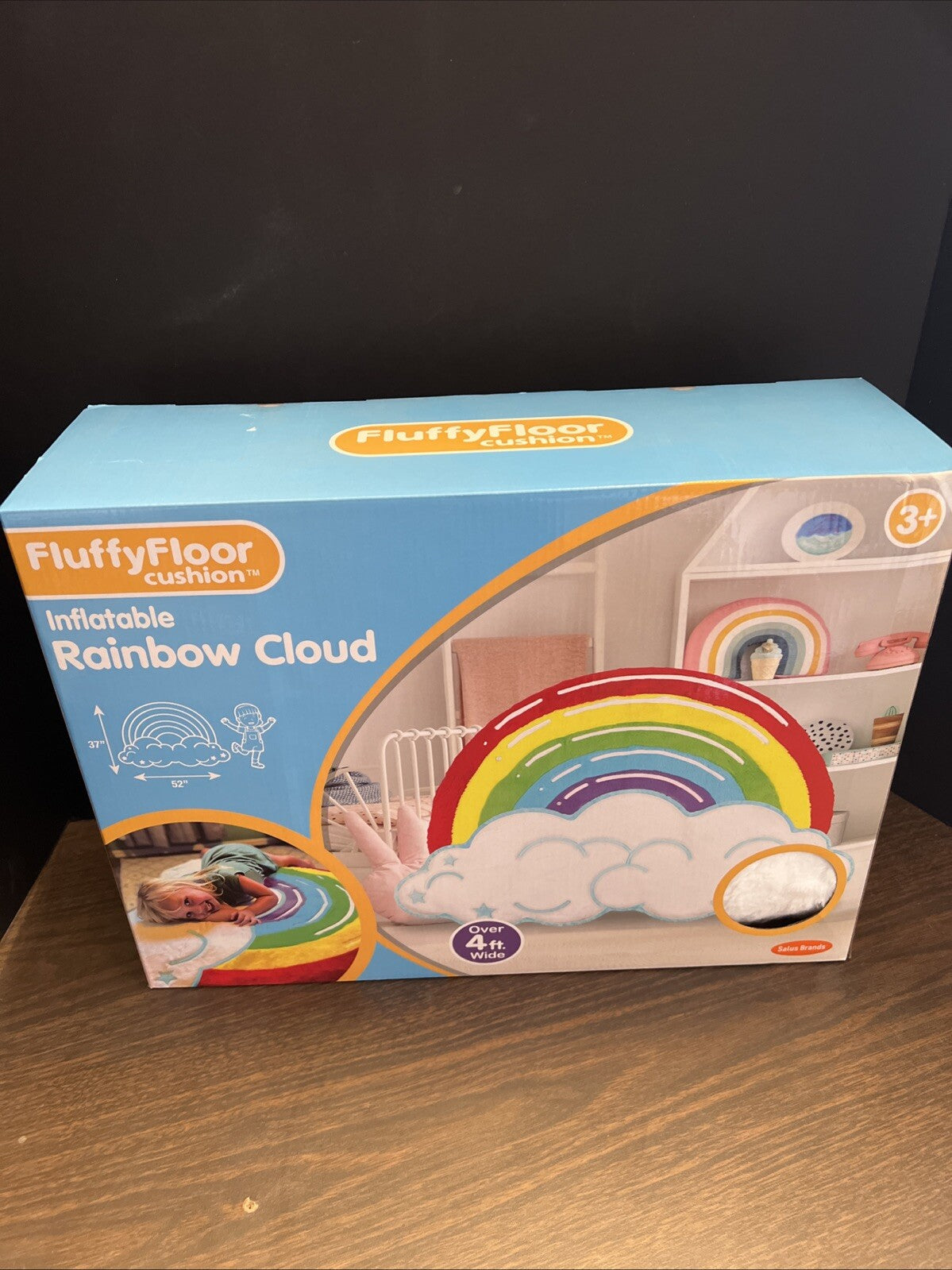 FluffyFloor Cushion: Rainbow Cloud - Plush Inflatable Floor Pillow, 52x37" 3+