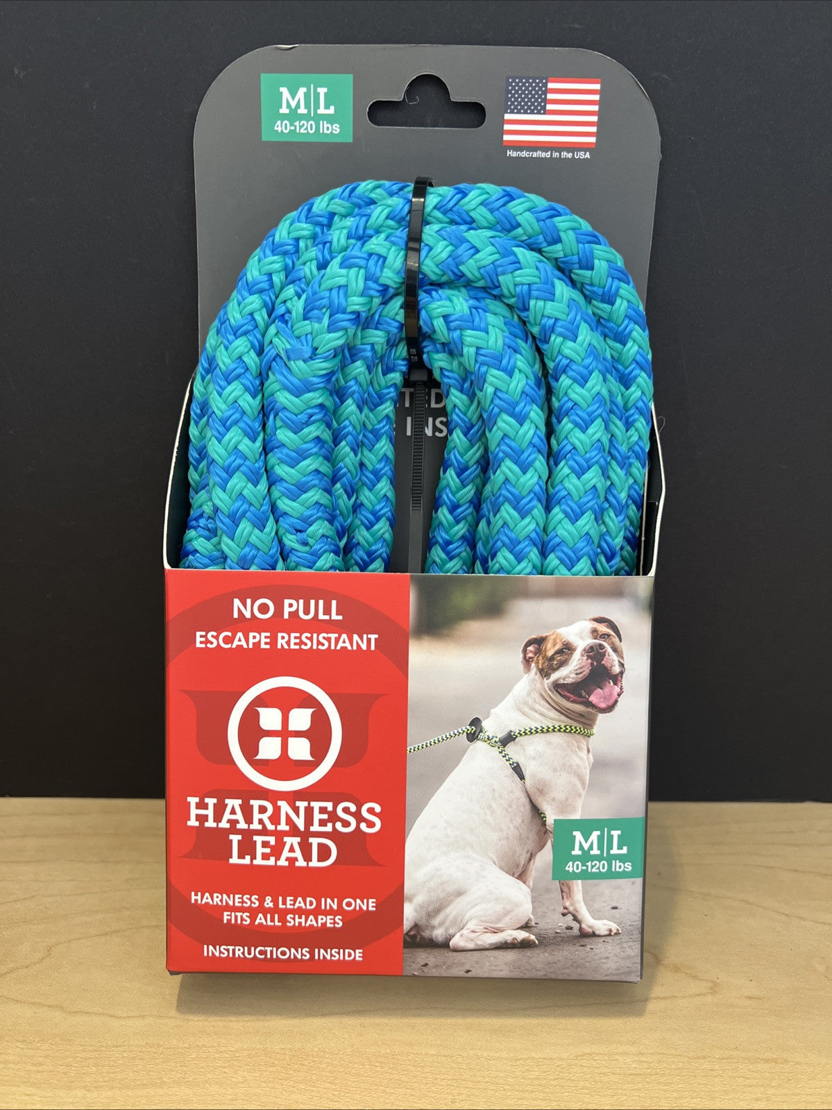Escape Resistant Lead Leash, No Pull, Dog Harness Med/Large 40-120lbs Turquoise