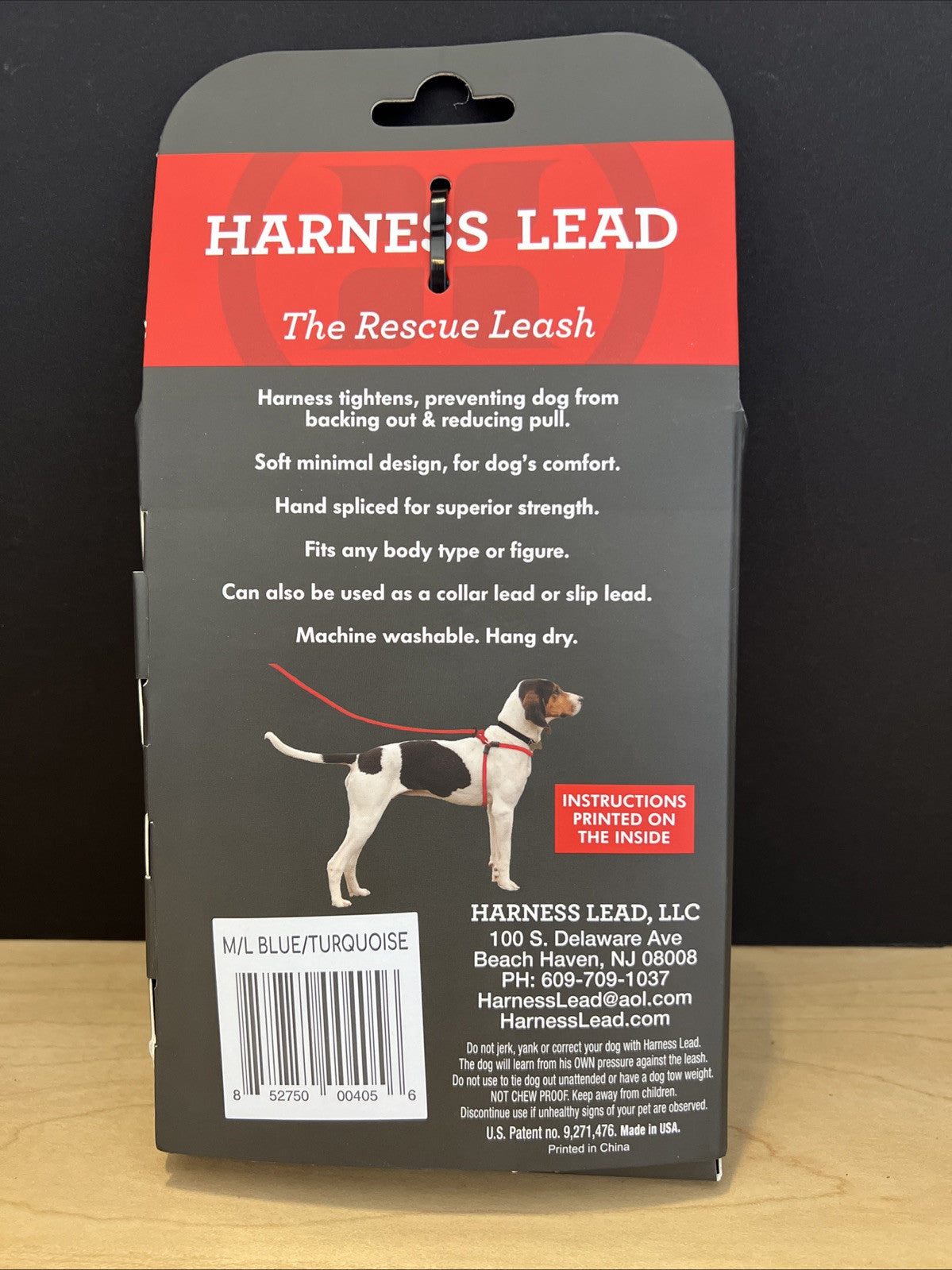 Escape Resistant Lead Leash, No Pull, Dog Harness Med/Large 40-120lbs Turquoise