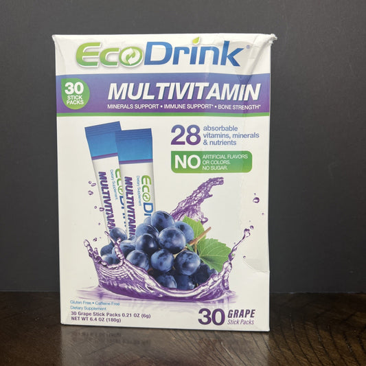 (30 PACKS) EcoDrink Grape Complete Multivitamin Electrolytes Powder Drink 6/25