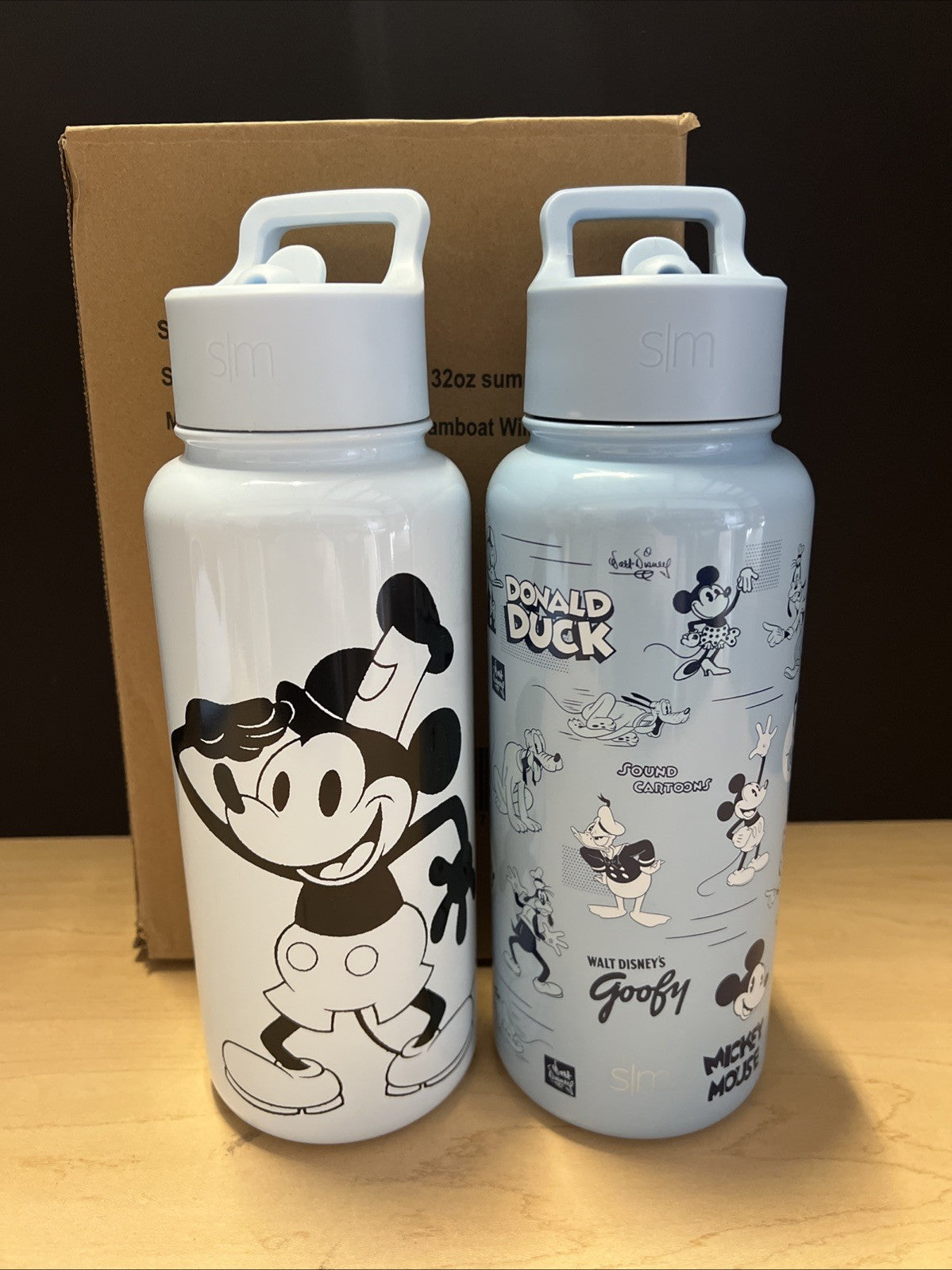 2pk MICKEY MOUSE Insulated Water Bottle W/Straw Lid Simple Modern 32 Oz BLUE